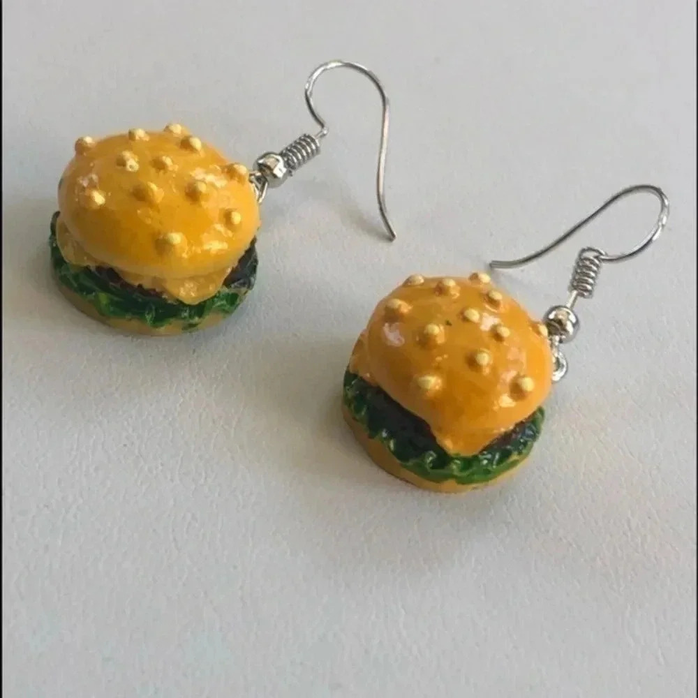 3 for $25/ Fun Funny Hamburger Cheeseburger Food Foodie Resin Earrings NWT